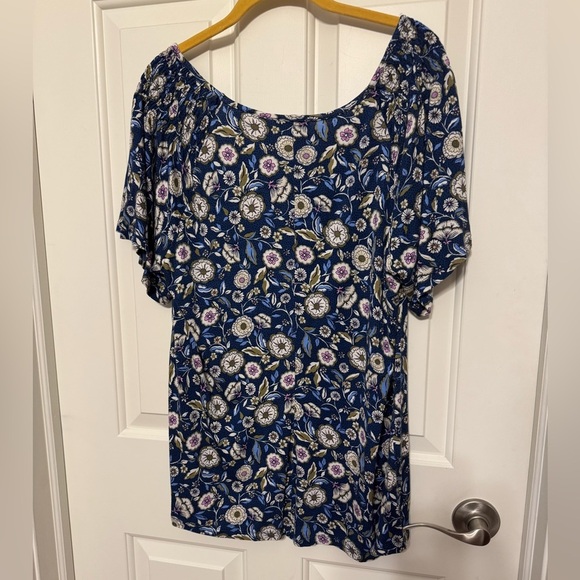 Lane Bryant Blue Floral Tunic Sz 14/16 Short Sleeve Ruffles - Picture 5 of 7